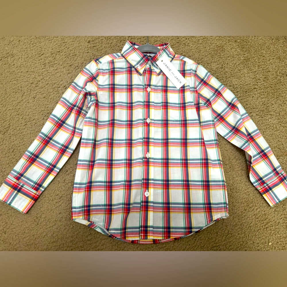 New Janie and Jack Multicolor Plaid Poplin Shirt - Boys Size 3 / 3T